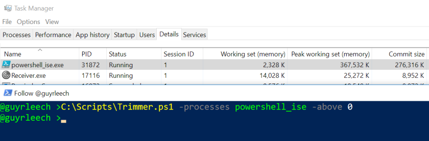 powershell ise just after trim